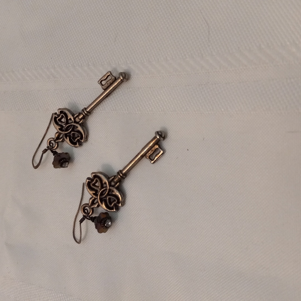 Vintage Key and Flower Earrings